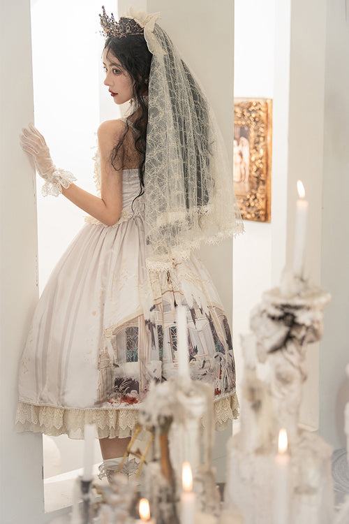 Gorgeous Vintage Hymn Print Sweet Lolita JSK Dress with High Waist, Cream