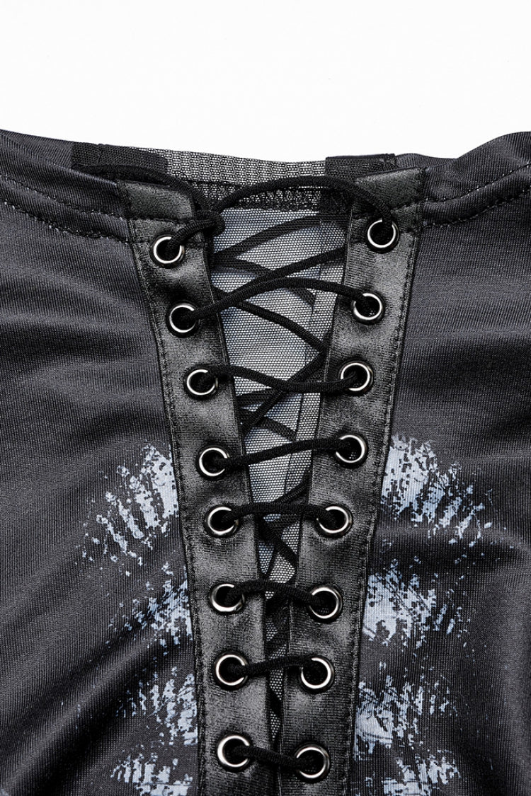 Side Slit Lace-Up Dress with Chain - Women's Gothic