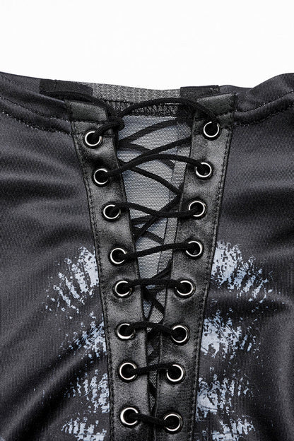 Side Slit Lace-Up Dress with Chain - Women's Gothic