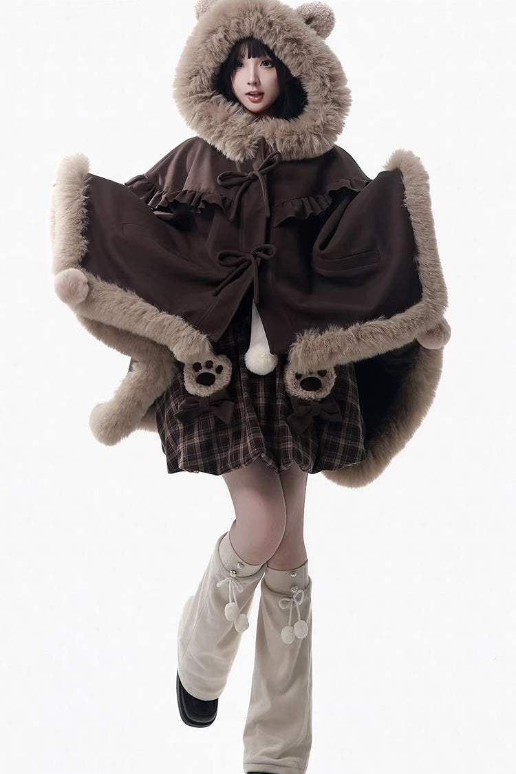 Fluffy Bear Plaid Ruffle Bow Sweet Lolita Strap Dress