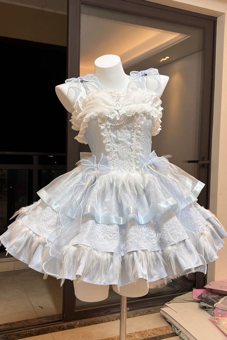 Ballet-Inspired Multi-Layer Ruffle JSK Dress with Bowknot in Three Hues - EtherealGrace