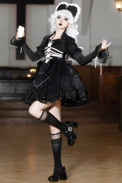 Prisoner-Inspired Ruffle Bow Gothic Princess JSK Dress