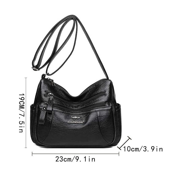 Shoulder Women's Bag Leather Black – Faux Multi-Pocket