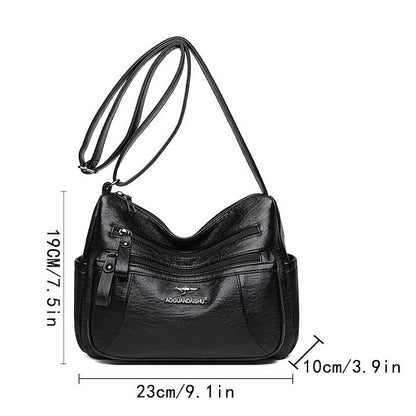 Shoulder Women's Bag Leather Black – Faux Multi-Pocket