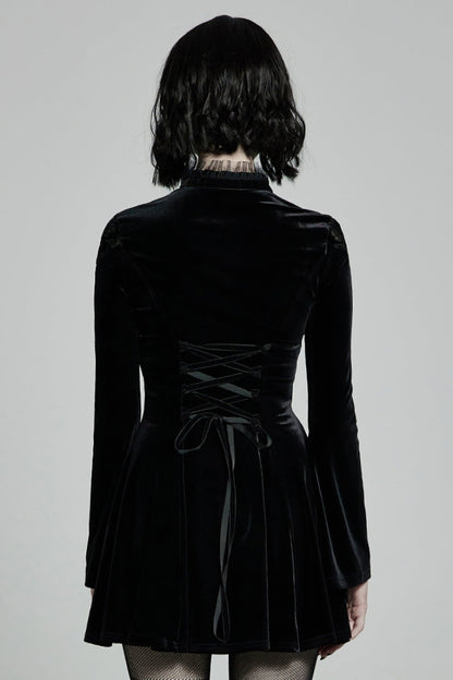 Ebony Flared-Sleeve Sheer Lace-Up Gothic Dress