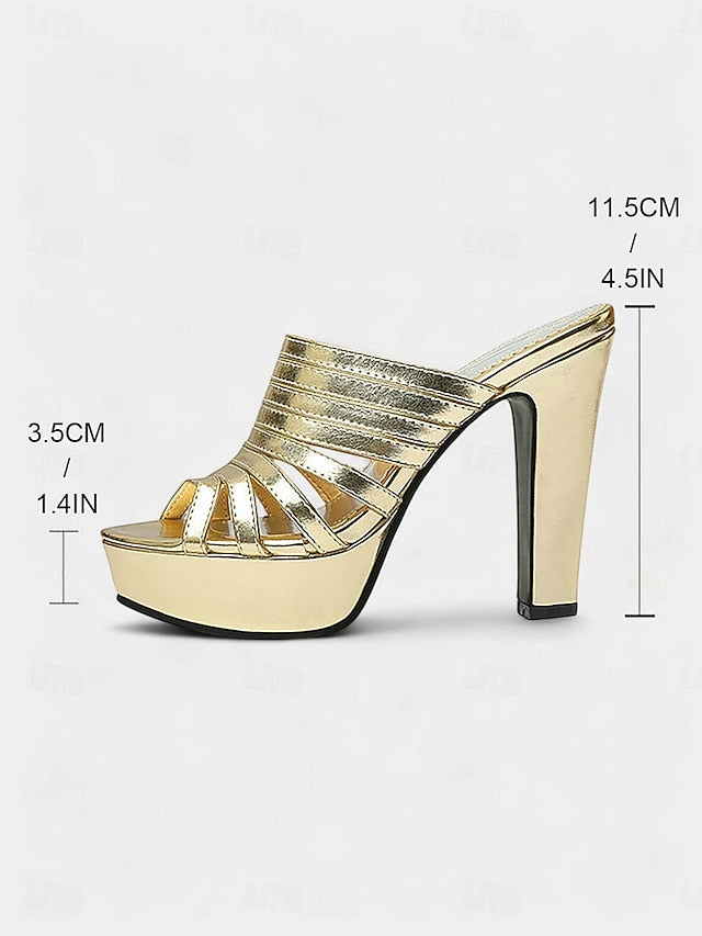 Platform Women's Strappy White Mule Heels - Open-Toe