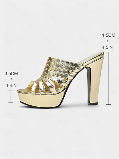 Platform Women's Strappy White Mule Heels - Open-Toe