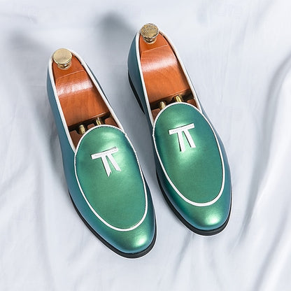 Leather Loafers Men's with Trim Yellow Patent Black Faux