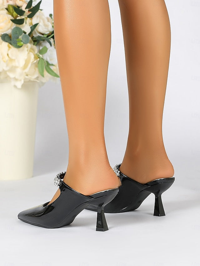 Pointed-Toe Rhinestone Slip-On Embellished Women's Heeled