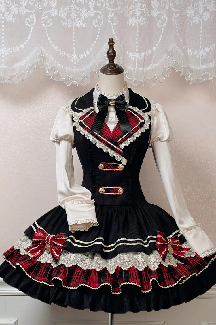 Ebony V-Neck Printed Tiered Bow Collegiate JSK - Honor Guard Gala