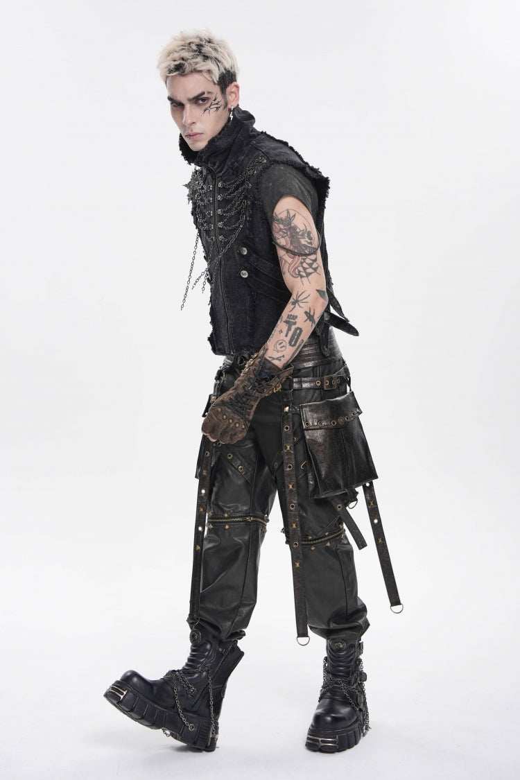 Edgy Black Punk Vest for Men, Sleeveless with Zippers and Chain Accents