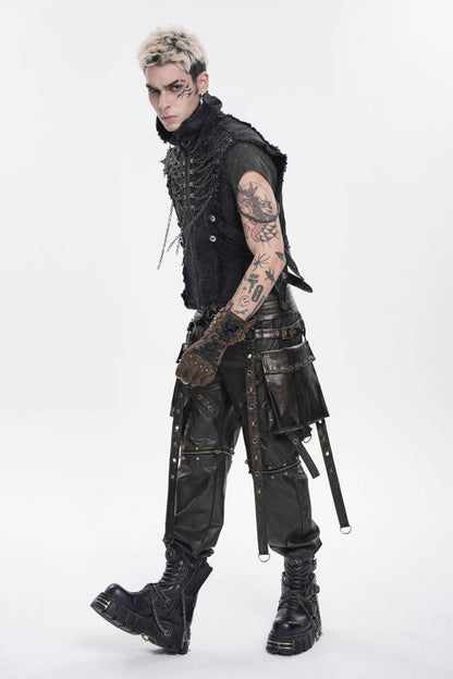 Edgy Black Punk Vest for Men, Sleeveless with Zippers and Chain Accents