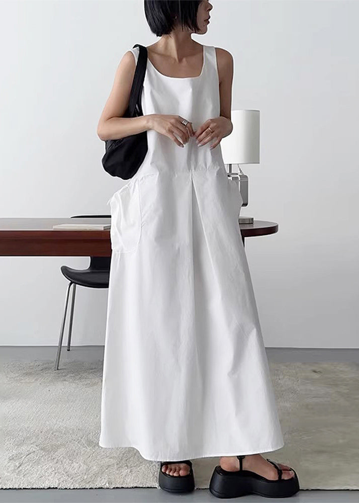 Women Neck Cotton Dresses White Robe Sleeveless U