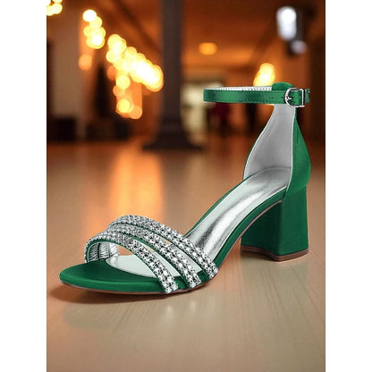 Sandals Block Women's with Purple Satin Rhinestone Heel