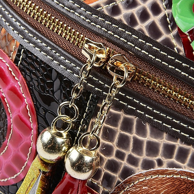 Women's Leather Shoulder Bohemian Colorful Patchwork - Bag