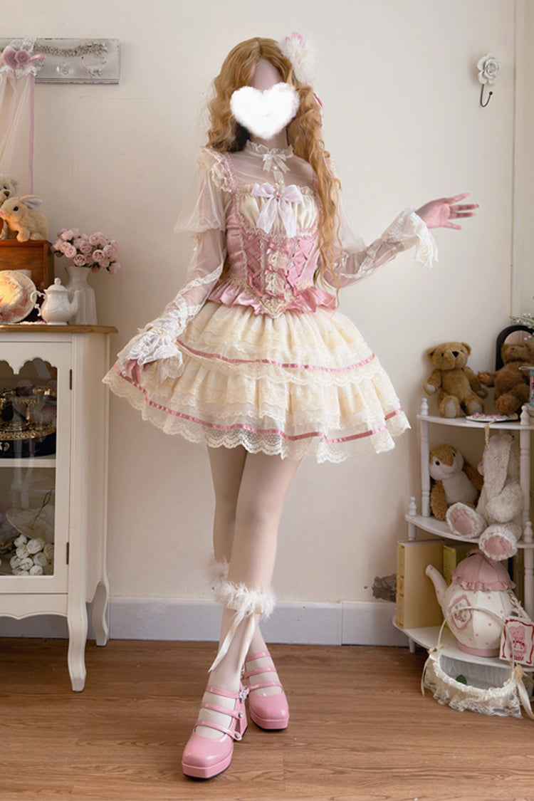 Blush Double-Layered Bow Lace Ballerina Skirt Set - Girl Love