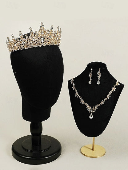 Set and Necklace Crown Tiara Diamond Sparkling Gold-Plated –