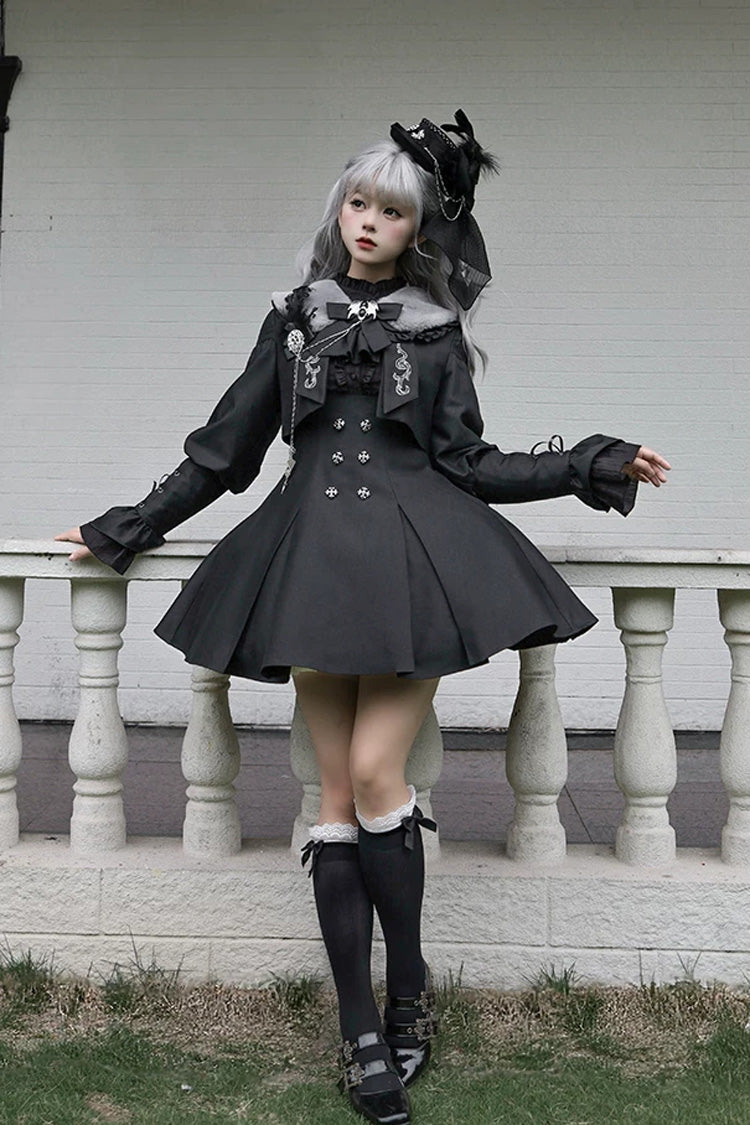 Ebony Double-Breasted Bustier Suspender Dress - Gothic Night Butler