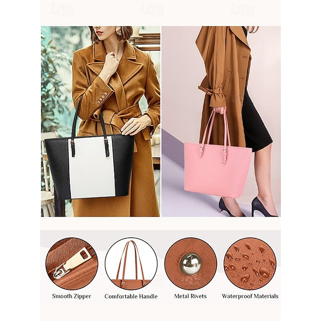 Faux Brown Leather Large Bag Classic Women's Tote -