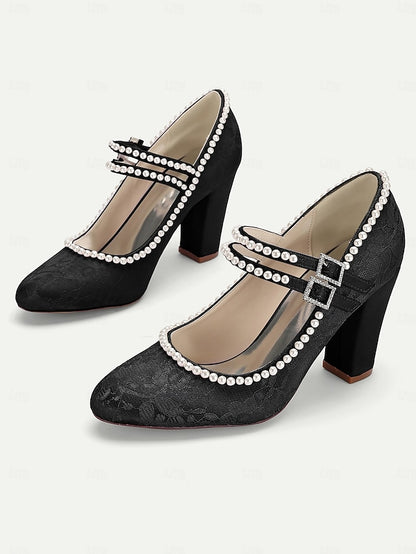 Pearl - Women's Mary Heels Lace Embellished Purple Jane