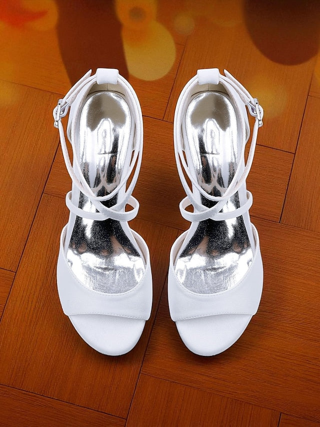 Elegant Block Sandals Women's - Ankle Heel Strap Satin with