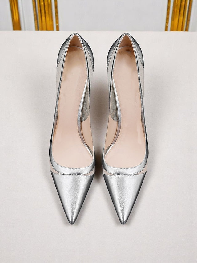 Mesh Nude Pumps with Suede Detailing Toe Pointed Women's