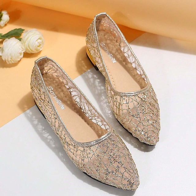 Elegant Mesh Women's Ballet Silver – Sequin Flats