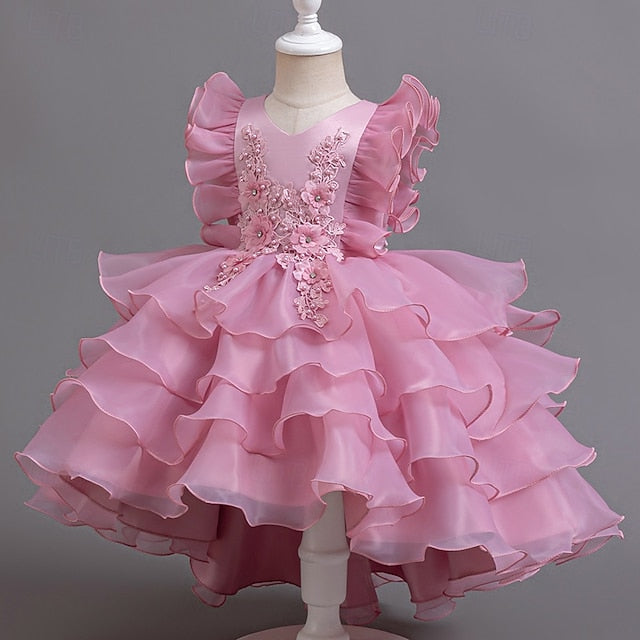 Kids Party Girls' Asymmetrical Dress Floral