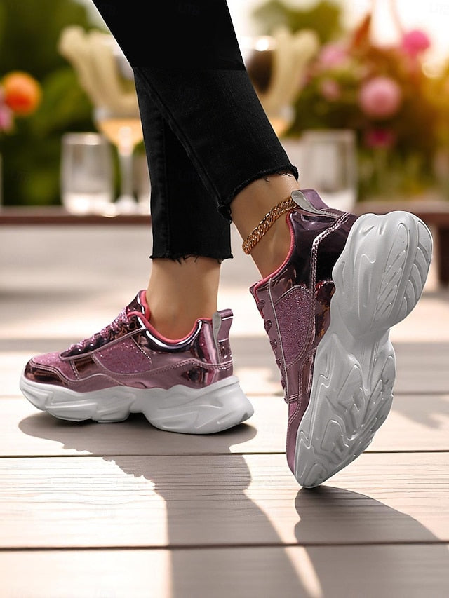 Chunky Glitter Sneakers Metallic with Platform Women's