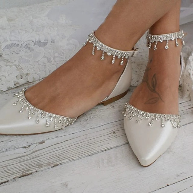 White Wedding Women's Elegant Flats with – Bridal Shoes