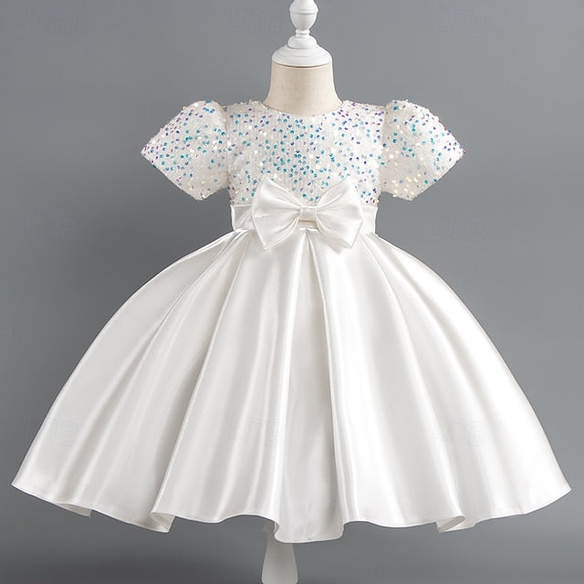 Toddler Girls' Sequin Wedding Short Dress Sleeve Party