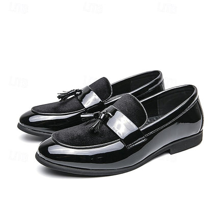 Velvet Leather – Loafers Men's Black Tassel Faux Patent