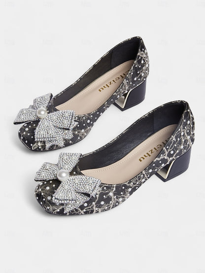 Bow Pearl-Embellished Gold with Detail Pumps – and Black