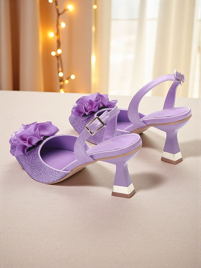 Rhinestone Heels Floral Slingback Women's with Purple