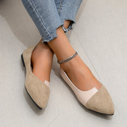 Toe Two-Tone Slip-On Women's Pointed Elegant Flats –