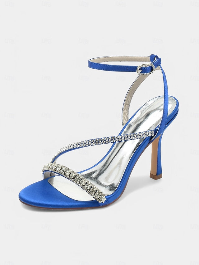 Sophisticated Satin Champagne – Rhinestone Heels Strappy