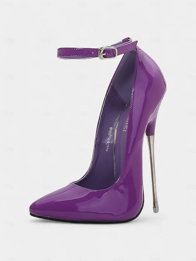 Strap Ankle Patent Stiletto with Women's Leather Heels Red