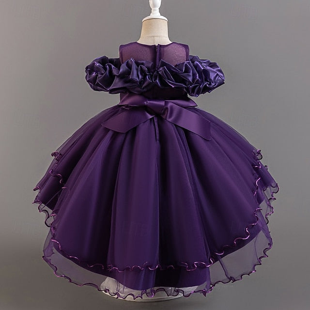 Kids Dress Flower Sleeve Girls' Party Wedding Floral Short