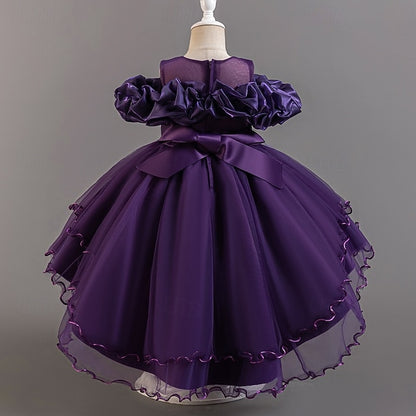 Kids Dress Flower Sleeve Girls' Party Wedding Floral Short