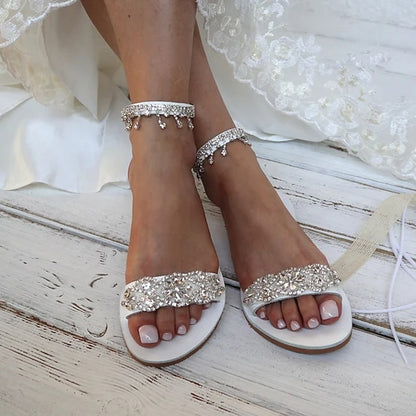 Bridal Flat – Sandals Rhinestone Women's Elegant White