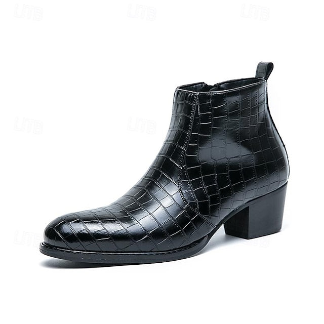 Pattern Faux Men's Boots - Crocodile Brown Leather Ankle