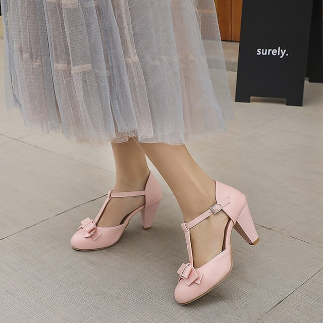 Heels Retro Green Chunky 1950s T-Strap Vintage Bow – Mint with