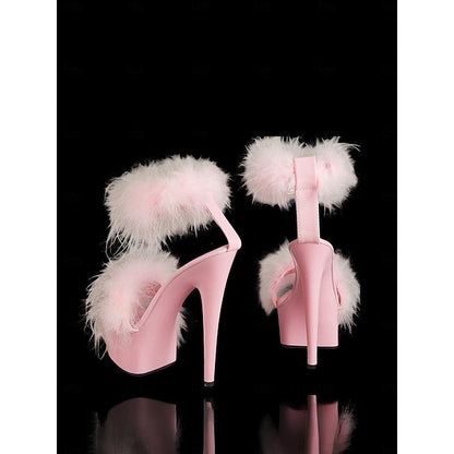 Fluffy Heels Platform Sandals High Pink with –Stylish