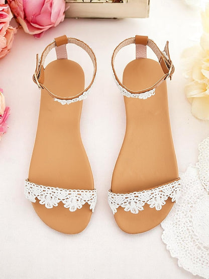 Sandals White Women's Strap with Ankle Floral Lace