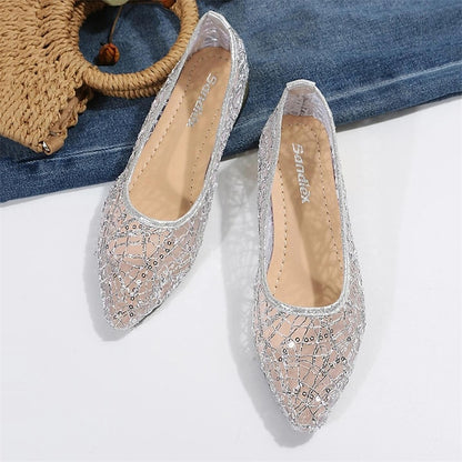 Elegant Mesh Women's Ballet Silver – Sequin Flats