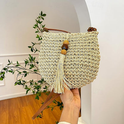 Tassel Women's Bag Woven Boho Handbag – Straw Crossbody