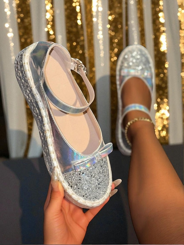 Holographic Jane Glitter Women's Mary Platform Shoes