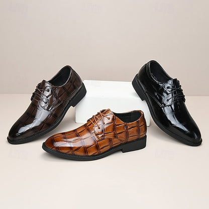 Leather Crocodile-Pattern Shoes Men's Brown