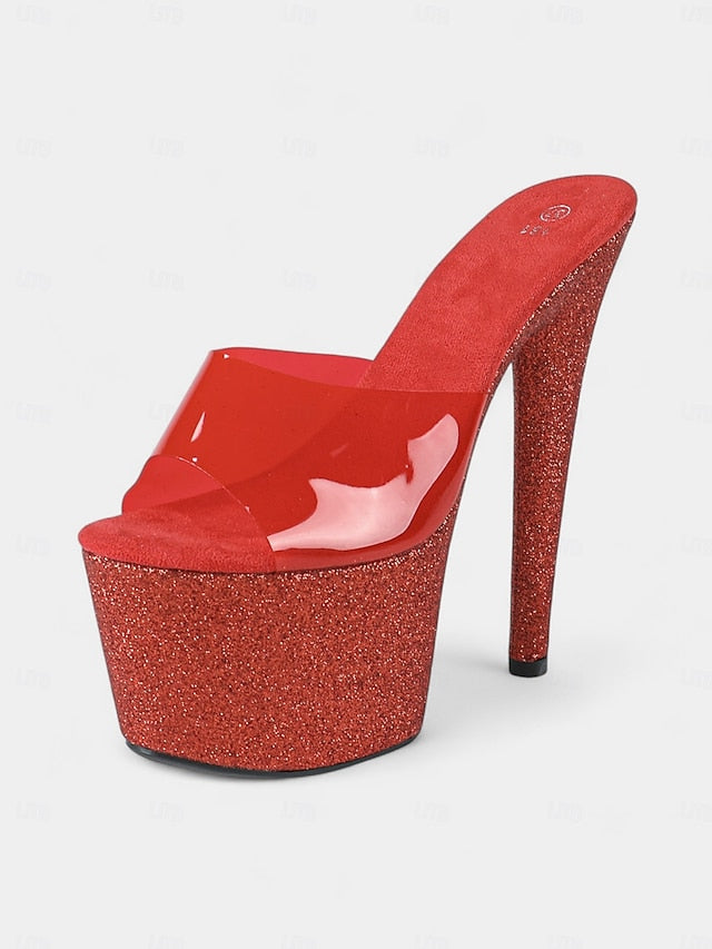 Heels Women's Platform Stiletto Glitter Red