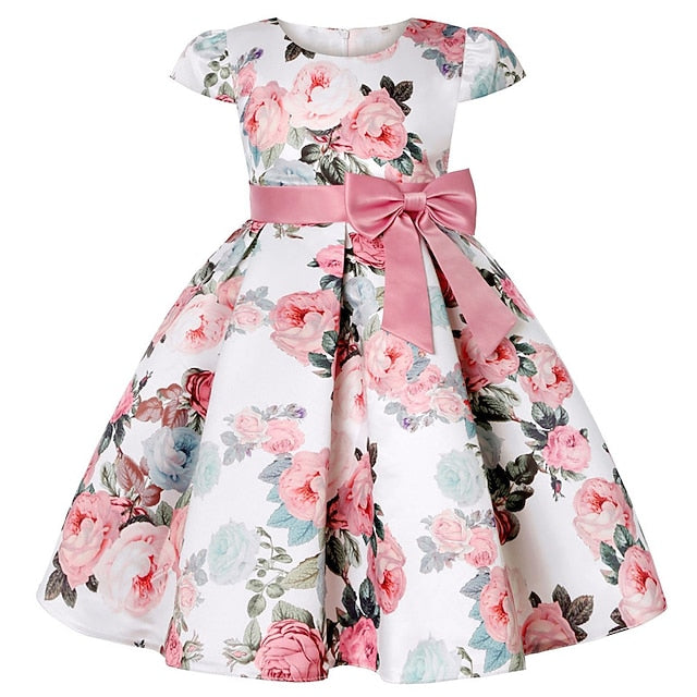 Flower Girls' Short Dress Sleeve Kids Party Floral